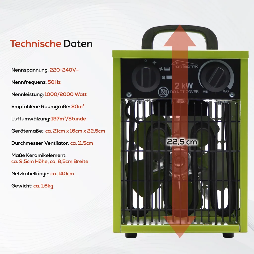 Tronitechnik TT-EIH-152 Heizgerät Heizlüfter Heizung 2.000 Watt, Tragegriff, Stahl, Stufenlose Thermosteuerung 12 Tronitechnik TT-EIH-152 Heizgerät Heizlüfter Heizung 2.000 Watt, Tragegriff, Stahl, Stufenlose Thermosteuerung – Bild 12