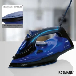 Bomann Dampfbügelautomat DB 6038 CB Schwarz/blau, 2800 W, Superglide -Luft Wrame Haus Geschaft c6333fe15c15569461979f3a2c5650de