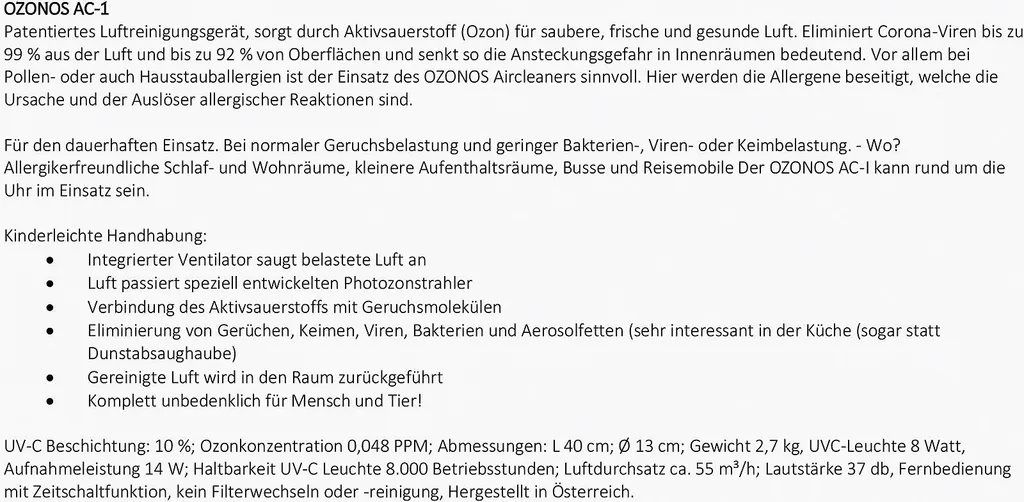 Ozonos Aircleaner AC-1 In Weiß 10 Ozonos Aircleaner AC-1 In Weiß – Bild 10