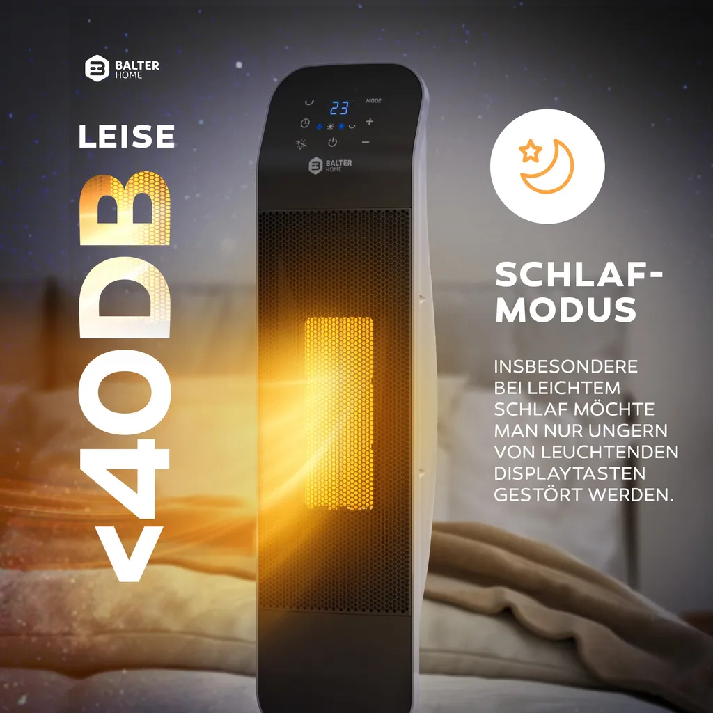 BALTER Heizlüfter 2000W, Heizstrahler, Heizung, Fernbedienung, Thermostat, 3 Heizstufen, Elektroheizung Mit 80° Oszillation, 12H Timer, Überhitzungs- Und Kippschutz 7 BALTER Heizlüfter 2000W, Heizstrahler, Heizung, Fernbedienung, Thermostat, 3 Heizstufen, Elektroheizung Mit 80° Oszillation, 12H Timer, Überhitzungs- Und Kippschutz – Bild 7