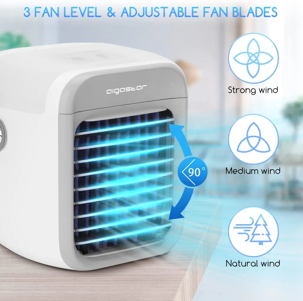 Aigostar Ice Cube - Luftkühler, Luftkühler Mini Klimaanlage Mit 300 ML Wassertank, Mini Klimagerät Mit 3 Stufen & 7 Stimmungslichtern- Mobiles Klimagerät Für Schlafzimmer, Baby, Büro,im Freien 5 Aigostar Ice Cube - Luftkühler, Luftkühler Mini Klimaanlage Mit 300 ML Wassertank, Mini Klimagerät Mit 3 Stufen & 7 Stimmungslichtern- Mobiles Klimagerät Für Schlafzimmer, Baby, Büro,im Freien – Bild 5