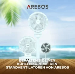 AREBOS USB-Tischventilator Mit Timer, Wiederaufladbarer 2500 MAh – Akku, 45° Neigbar, Ventilator Mit 3 Geschwindigkeitsstufen, Inkl. USB-Kabel -Luft Wrame Haus Geschaft cdfe4c29ba5e15e2c816f2e8efd64ff2