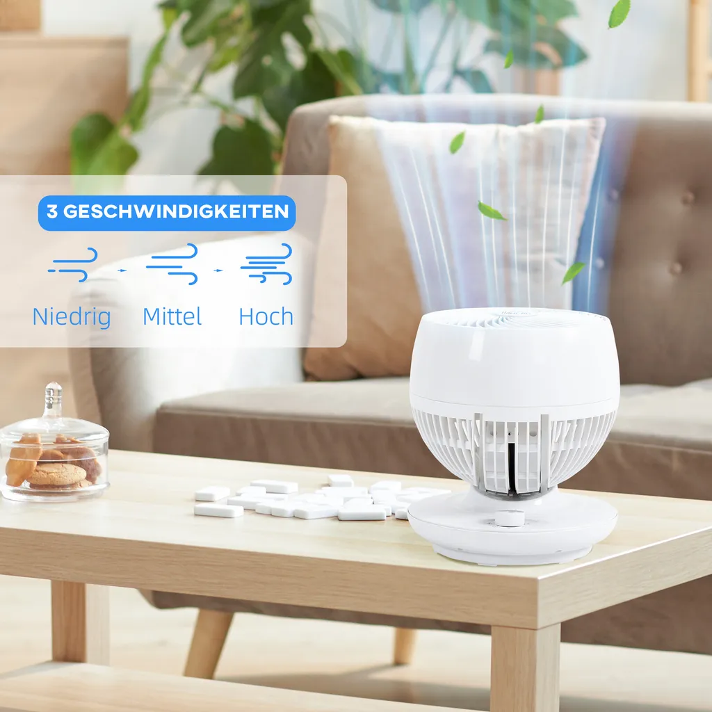 HOMCOM Tischventilator Umluftventilator 90° Kippfunktion 70° Oxidation 90° Schwenkbar Ventilator Lüfter 3 Geschwindigkeitsstufen ABS Kunststoff L Ø27 X 34H Cm 5 HOMCOM Tischventilator Umluftventilator 90° Kippfunktion 70° Oxidation 90° Schwenkbar Ventilator Lüfter 3 Geschwindigkeitsstufen ABS Kunststoff L Ø27 X 34H Cm – Bild 5