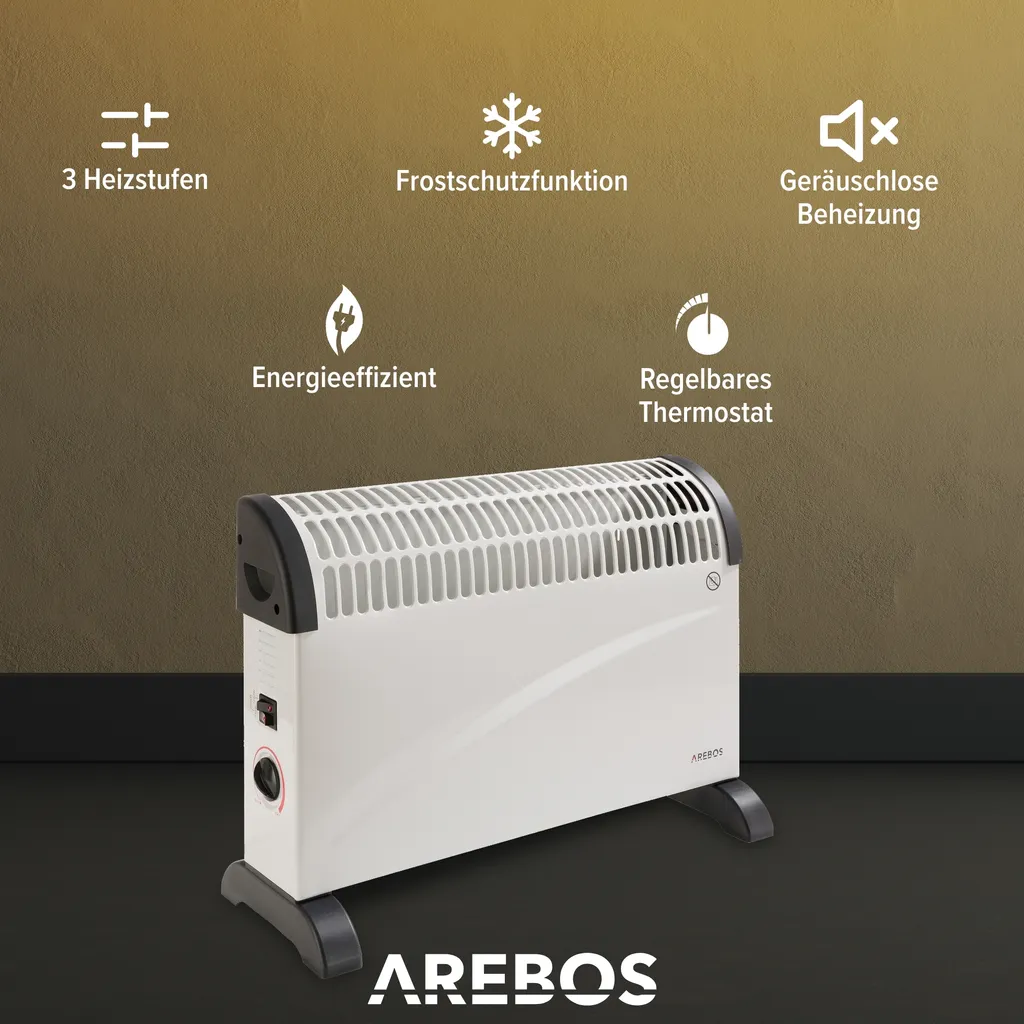 AREBOS Elektroheizer, Konvektor, 2000 Watt, Thermostat, Frostwächter-Funktion , Mit Standfüßen Oder Zur Wandmontage, Elektrische Konvektorheizung(Standard) 3 AREBOS Elektroheizer, Konvektor, 2000 Watt, Thermostat, Frostwächter-Funktion , Mit Standfüßen Oder Zur Wandmontage, Elektrische Konvektorheizung(Standard) – Bild 3