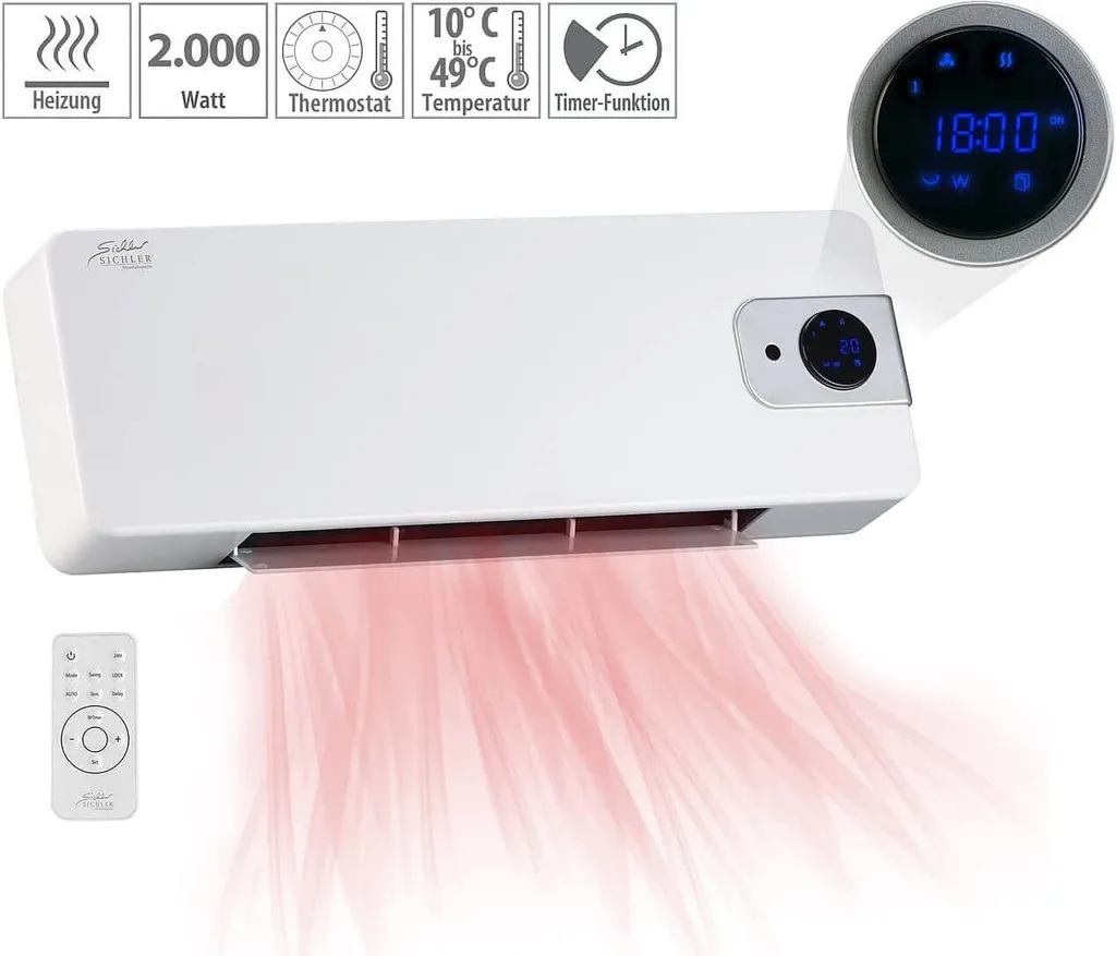 Sichler Keramik Wandheizlüfter LV-820.w Mit Digitalem Thermostat, Oszillation, 2.000 W 1 Sichler Keramik Wandheizlüfter LV-820.w Mit Digitalem Thermostat, Oszillation, 2.000 W