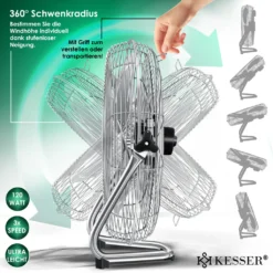 KESSER® Windmaschine Retro Stil | Ventilator In Chrom | Standventilator | Tischventilator Bodenventilator | 3-Stufen | Robuster Stand | Stufenlos Neigbarer Ventilatorkopf | Chrom Silber, Größe:Ø 30cm -Luft Wrame Haus Geschaft d40fb50b42b7704cee8dab9299fe4d90