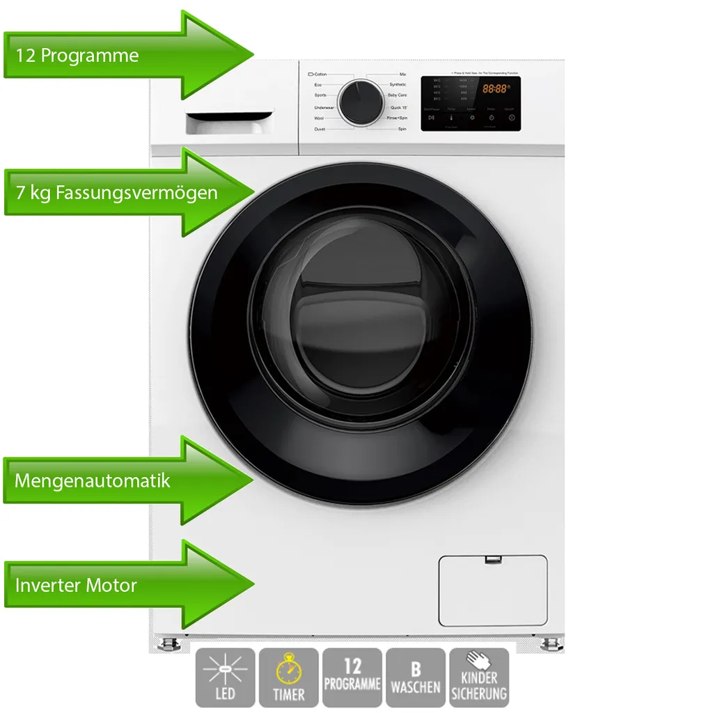 PKM Waschmaschine Waschautomat Frontlader Vollwaschautomat 7kg WA7-E1214I 2 PKM Waschmaschine Waschautomat Frontlader Vollwaschautomat 7kg WA7-E1214I – Bild 2
