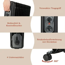 COSTWAY 2500W Ölradiator 11 Rippen Heizkörper 5-35℃, Elektrische Heizung 3 Heizstufen Mobil Mit Räder, Überhitzungsschutz -Luft Wrame Haus Geschaft d836d802a76f5bfd294488ec615eae9e