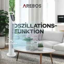 AREBOS Turmventilator Mit Fernbedienung & Timer, 40 Watt, Mit 3 Geschwindigkeitsstufen & Sleep-Modus, Weiß -Luft Wrame Haus Geschaft d8ccff97f9ca7362a3c412d88be310aa