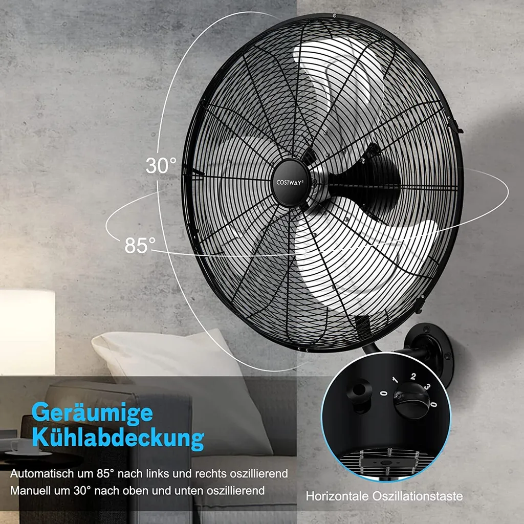 COSTWAY Φ56cm Wand-Ventilator Industriell, Oszillierend Ventilator 3 Stufen Für Lager, Treibhaus, Werkstatt, Terrasse Und Keller 5 COSTWAY Φ56cm Wand-Ventilator Industriell, Oszillierend Ventilator 3 Stufen Für Lager, Treibhaus, Werkstatt, Terrasse Und Keller – Bild 5