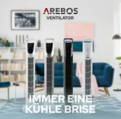 AREBOS Turmventilator Mit Timer, 40 Watt, 75°-Oszillation, Ventilator Mit 3 Geschwindigkeitsstufen, , Weiß -Luft Wrame Haus Geschaft daee4701031aa7a70a11376a937147f1