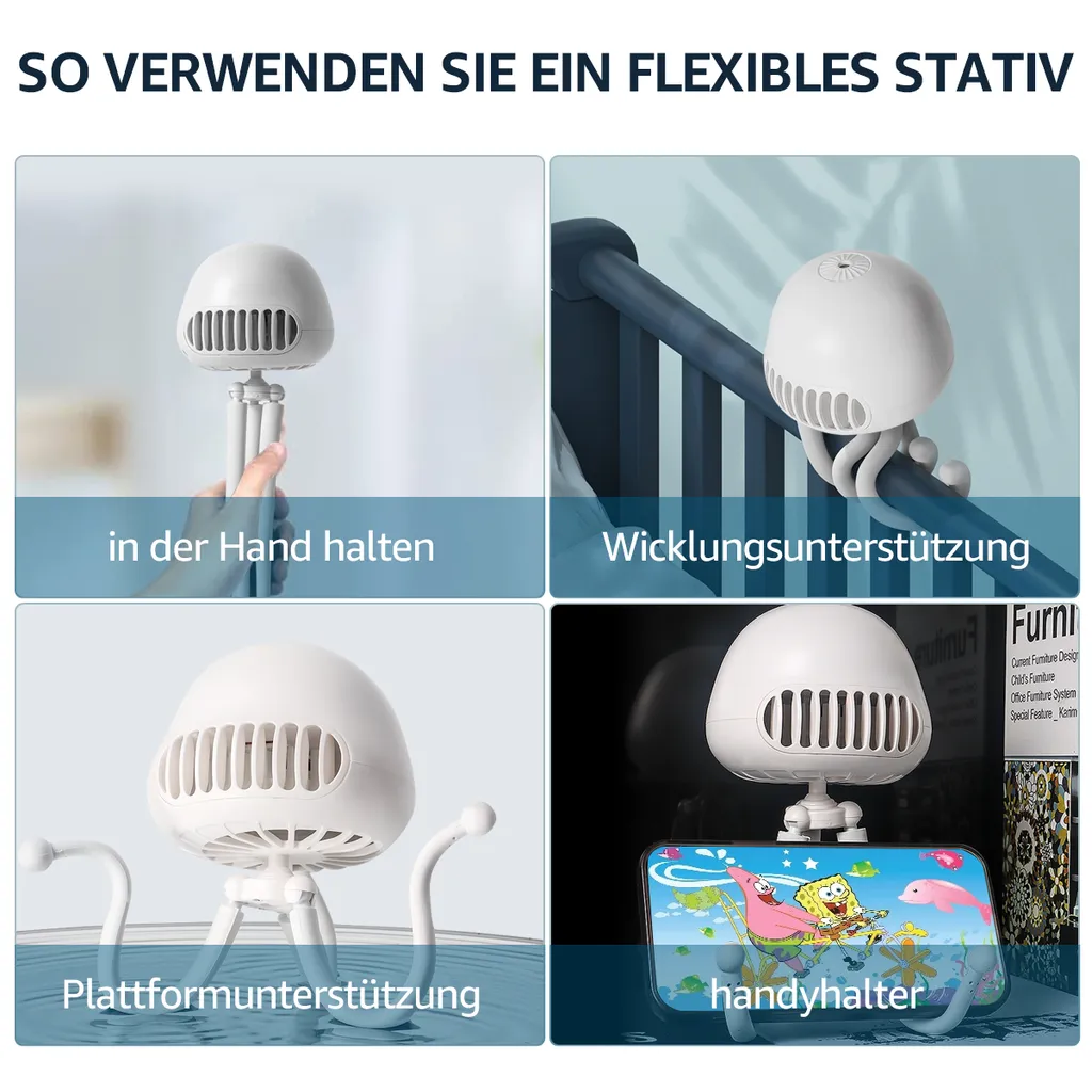 CMYBABEE Kinderwagen Ventilator, Tragbarer Blattloser Ventilator, 3-Gang-Optionen, Wiederaufladbarer, USB Ventilator, Für Kinderwagen, Schreibtisch, Zelt Und Reise, Handheld Ventilator-Weiß 4 CMYBABEE Kinderwagen Ventilator, Tragbarer Blattloser Ventilator, 3-Gang-Optionen, Wiederaufladbarer, USB Ventilator, Für Kinderwagen, Schreibtisch, Zelt Und Reise, Handheld Ventilator-Weiß – Bild 4