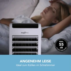 MAXXMEE Luftkühler Mobil 80 W - Zum Kühlen, Befeuchten & Ionisieren Der Raumluft - Weiß Luftkühler Ventilator Kühlgerät Klimagerät Mobil Luftbefeuchter Ionisator Timer -Luft Wrame Haus Geschaft e112063f5f7c0ff22d771f4c1fd4b91f