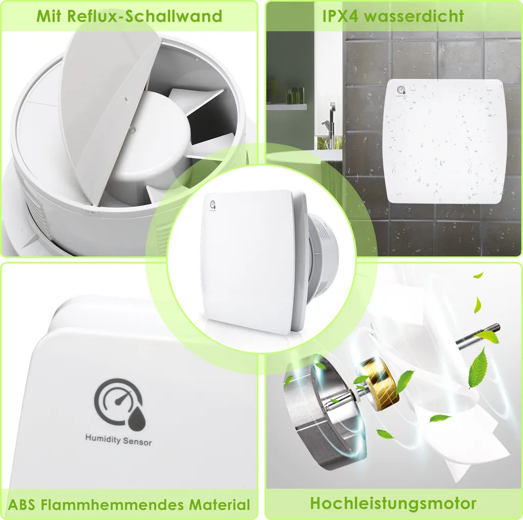 EINFEBEN Badlüfter 150mm Mit Feuchtigkeitssensor Und Einstellbarer Nachlaufzeit, Wandlüfter Mit Rückflussleitblech Und Timing-Funktion, Ventilator Lüfter Für Bad WC Küche Wandventilator Badezimmer 3 EINFEBEN Badlüfter 150mm Mit Feuchtigkeitssensor Und Einstellbarer Nachlaufzeit, Wandlüfter Mit Rückflussleitblech Und Timing-Funktion, Ventilator Lüfter Für Bad WC Küche Wandventilator Badezimmer – Bild 3