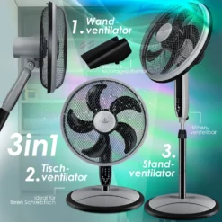 KESSER® 3in1 Standventilator Tischventilator Wandventilator Mit App Wifi , Fernbedienung | Timer | Leise Oszillation 80 Grad | Ventilator | 4 Geschwindigkeiten Inkl. Wandhalterung , Farbe:Schwarz -Luft Wrame Haus Geschaft e2f21d2c12b8b3218068ae42019642fc