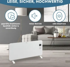 STAHLMANN Glaskonvektor Weiß ZG 2000Watt - Wifi App Steuerung, Elektroheizung Energiesparend Bis 40qm Fläche, Schnelle Erwärmung, Thermostat, Leise, Konvektor Heizung Elektrisch, Heizgerät -Luft Wrame Haus Geschaft e68d5a57f372a19c7eb198dd4fc2e916