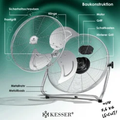 KESSER® Windmaschine Retro Stil | Ventilator In Chrom | Standventilator | Tischventilator Bodenventilator | 3-Stufen | Robuster Stand | Stufenlos Neigbarer Ventilatorkopf | Chrom Silber, Größe:Ø 30cm -Luft Wrame Haus Geschaft e70a7919f26dd9df4ae8be9c0107a0bc