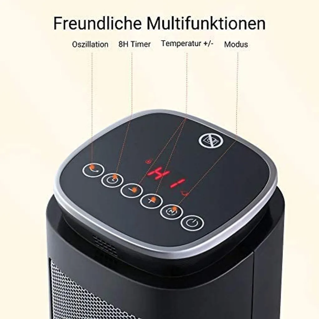 Midea NTH20-18MRA, Elektrischer Raumheizlüfter, Keramik, Indoor, Flur, Tisch, Schwarz, Silber, Tasten 7 Midea NTH20-18MRA, Elektrischer Raumheizlüfter, Keramik, Indoor, Flur, Tisch, Schwarz, Silber, Tasten – Bild 7