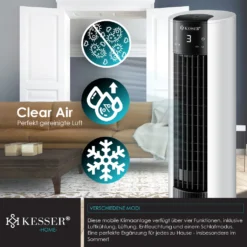 KESSER® 4in1 Mobile Klimaanlage Tower Klimagerät Ventilator/Luftkühler/Luftbefeuchter/Ionisator, Mit Fernbedienung , Timer , Wassertank, 60W, Klima , 2 Kühlakkus Turmventilator, Farbe:Weiß / Schwarz 16 KESSER® 4in1 Mobile Klimaanlage Tower Klimagerät Ventilator/Luftkühler/Luftbefeuchter/Ionisator, Mit Fernbedienung , Timer , Wassertank, 60W, Klima , 2 Kühlakkus Turmventilator, Farbe:Weiß / Schwarz -Luft Wrame Haus Geschaft e8d247d0e9ba523c610ed5c9100f8725