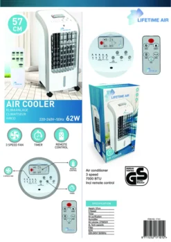 Lifetime Air Luftkühler, Airco, 3 Lüftergeschwindigkeiten, Swing Funktion, 2 Kühlelemente - Mit Befeuchtung Und Reinigung - Weiß - 62 Watt -Luft Wrame Haus Geschaft ea549d3d18c9ea6978a2d2e95cca58dc