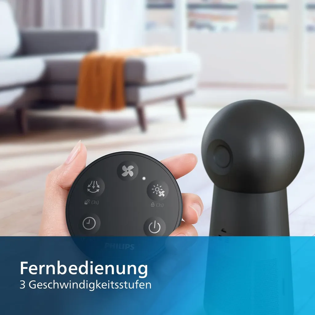 Philips Luftreiniger 3 In 1 AMF220/15 Lüfter 7,5-15-25; Heizung 1250-1500-2200 W, Geeignet Für Räume Bis 42 M², Schwarz 9 Philips Luftreiniger 3 In 1 AMF220/15 Lüfter 7,5-15-25; Heizung 1250-1500-2200 W, Geeignet Für Räume Bis 42 M², Schwarz – Bild 9