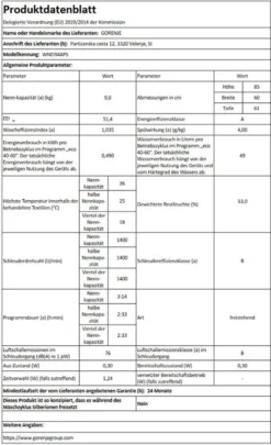 Gorenje WNEI 94 APS Waschmaschine Mit Dampffunktion - 9 Kg Fassungsvermögen - 1400 U/min - 16 Programme - Inverter Motor - Edelstahltrommel - AquaStop - Kindersicherung - Steril Tub - Weiß 21 Gorenje WNEI 94 APS Waschmaschine Mit Dampffunktion - 9 Kg Fassungsvermögen - 1400 U/min - 16 Programme - Inverter Motor - Edelstahltrommel - AquaStop - Kindersicherung - Steril Tub - Weiß -Luft Wrame Haus Geschaft eab3229d11941e933f8d4041c2c0aa55
