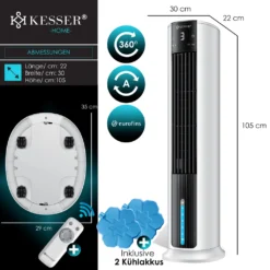 KESSER® 4in1 Mobile Klimaanlage Tower Klimagerät Ventilator/Luftkühler/Luftbefeuchter/Ionisator, Mit Fernbedienung , Timer , Wassertank, 60W, Klima , 2 Kühlakkus Turmventilator, Farbe:Weiß / Schwarz 18 KESSER® 4in1 Mobile Klimaanlage Tower Klimagerät Ventilator/Luftkühler/Luftbefeuchter/Ionisator, Mit Fernbedienung , Timer , Wassertank, 60W, Klima , 2 Kühlakkus Turmventilator, Farbe:Weiß / Schwarz -Luft Wrame Haus Geschaft eb12cd190e3064d3d4093d1d6acc80eb