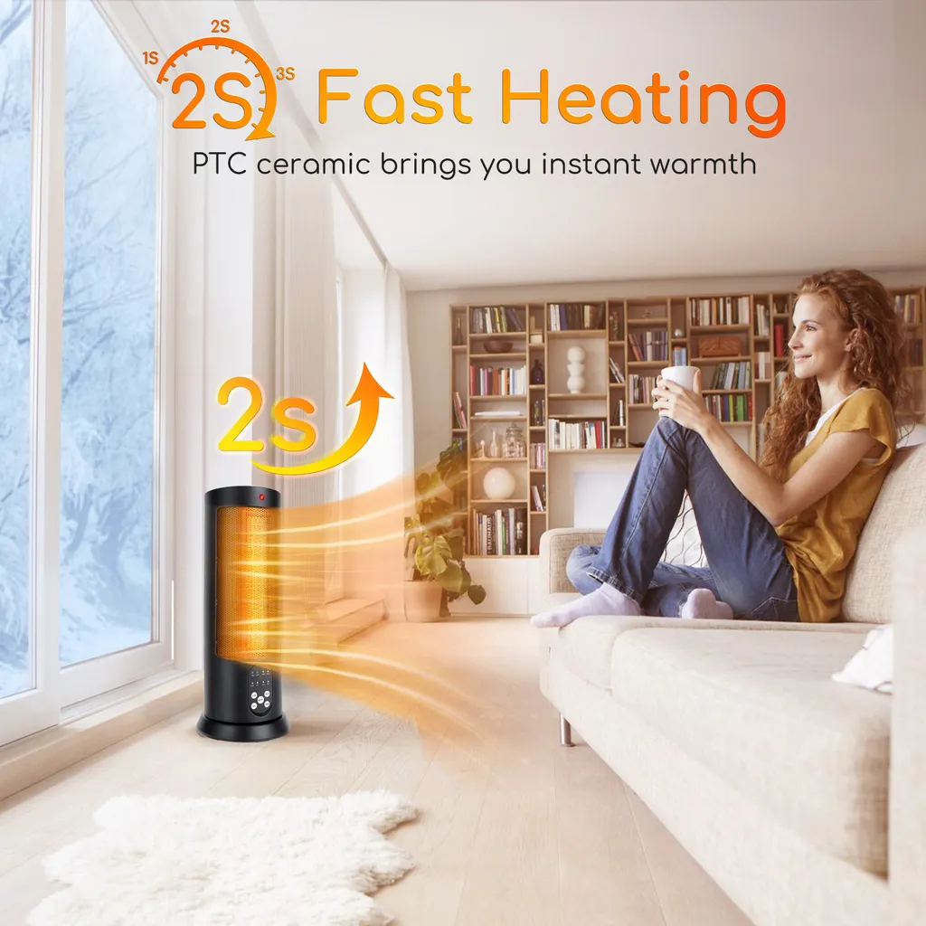 Aigostar Bert - PTC Keramik Heizlüfter Mit Fernbedienung, 3 Mode Heizstufen, 70° Oszillation, Leise Und Energiesparend Heizleistung 2000W, 7.5 H Timer, Heizung Heater Schnellheizer, Schwarz 2 Aigostar Bert - PTC Keramik Heizlüfter Mit Fernbedienung, 3 Mode Heizstufen, 70° Oszillation, Leise Und Energiesparend Heizleistung 2000W, 7.5 H Timer, Heizung Heater Schnellheizer, Schwarz – Bild 2