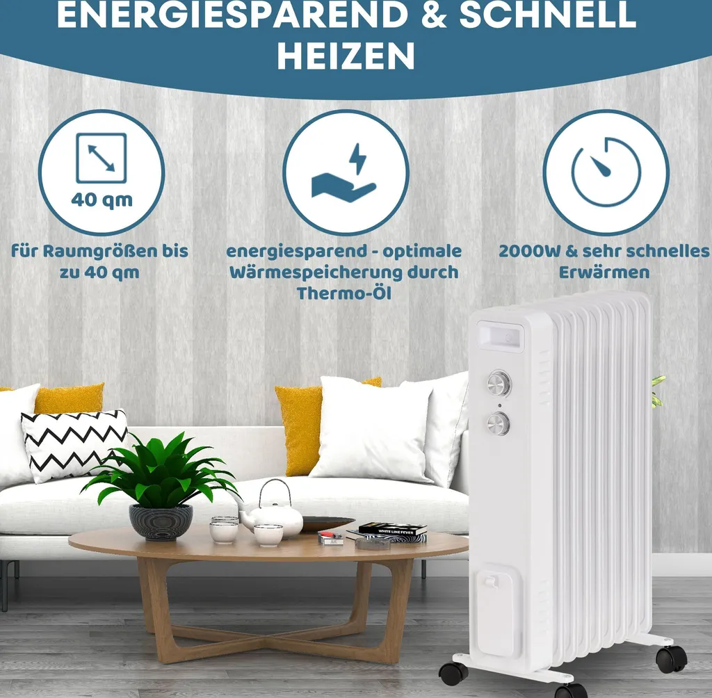 STAHLMANN Ölradiator ZR201 Weiss – Elektroheizung Energiesparend Bis 50 Qm Fläche – Heizung Elektrisch Mit Thermostat Und 3 Heizstufen – Elektrisches Heizgerät, Electric Heater, Watt:2000W 2 STAHLMANN Ölradiator ZR201 Weiss – Elektroheizung Energiesparend Bis 50 Qm Fläche – Heizung Elektrisch Mit Thermostat Und 3 Heizstufen – Elektrisches Heizgerät, Electric Heater, Watt:2000W – Bild 2