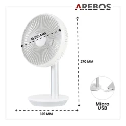 AREBOS USB-Tischventilator Mit Timer, Wiederaufladbarer 2500 MAh – Akku, 45° Neigbar, Ventilator Mit 3 Geschwindigkeitsstufen, Inkl. USB-Kabel -Luft Wrame Haus Geschaft ed6c67fed2db70f6fe749b49ddef3998