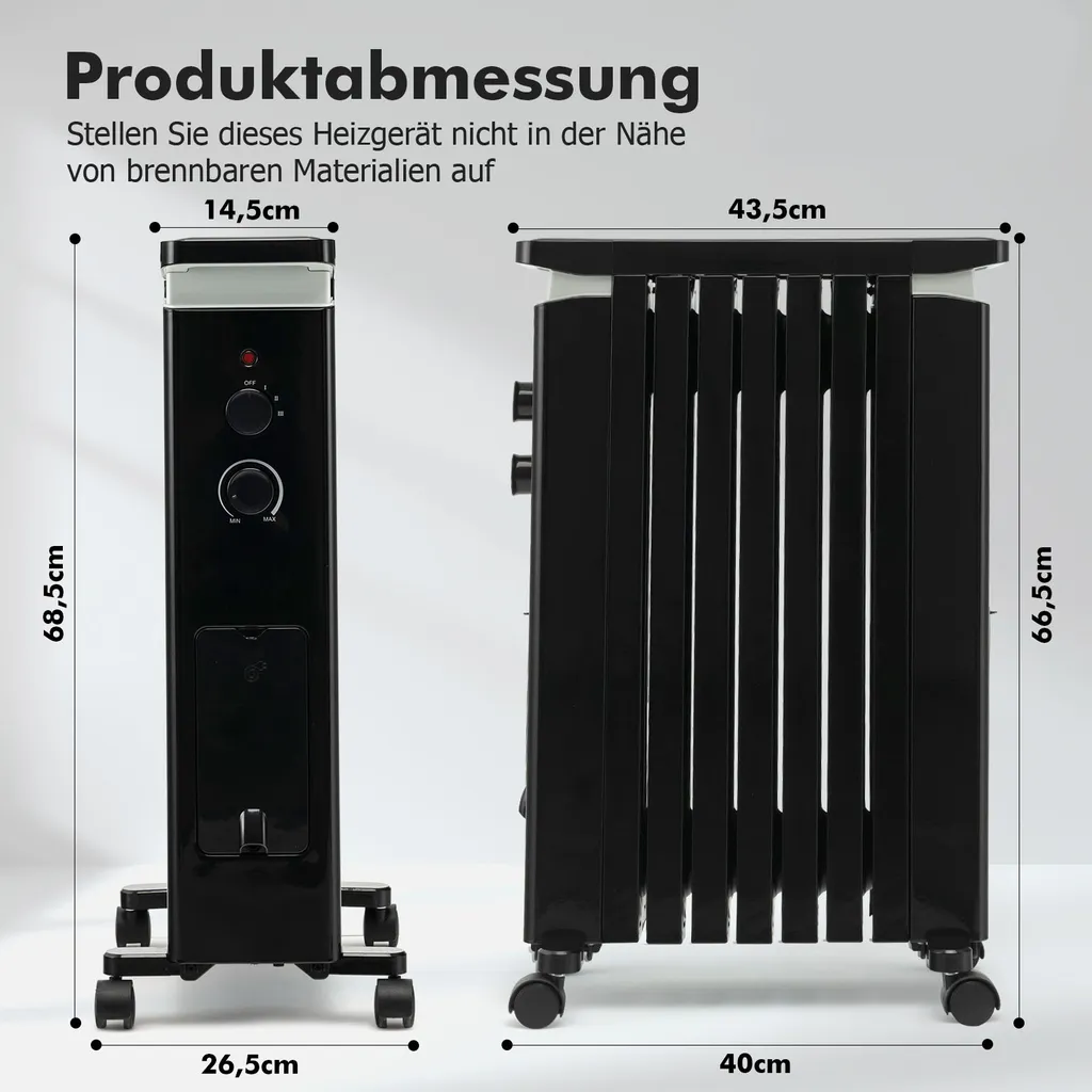 COSTWAY Ölradiator 3 Heizstufen 5-35℃ Für 20㎡, 7 Rippen Heizkörper 1500W, Elektrische Heizung Mobil Mit Thermostat, Überhitzungsschutz & Räder, Schwarz 7 COSTWAY Ölradiator 3 Heizstufen 5-35℃ Für 20㎡, 7 Rippen Heizkörper 1500W, Elektrische Heizung Mobil Mit Thermostat, Überhitzungsschutz & Räder, Schwarz – Bild 7