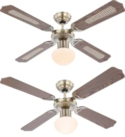 Globo Lighting VENTILATOR Metall Altmessing, Blade Turnable, Zugschalter Kette, Max. Motorleistung 50W, Optimale Raumnutzung 15m², Abkühlung, Aufheizen, Geschwindigkeitsstufen 115/185/235 RPM, ø: 1066mm, H: 415mm, Exkl. 1x E27 60W 230V -Luft Wrame Haus Geschaft edb57143a347b43c813a04c1742aa586
