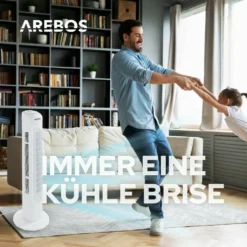 AREBOS Turmventilator, 50 Watt, 60°-Oszillation, 3 Geschwindigkeitsstufen, Ventilator Mit Tragegriff, Weiß, Leise -Luft Wrame Haus Geschaft edce0bf71d60d5064bda41668d0ae519