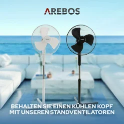 AREBOS Standventilator Turmventilator 45W, 80° Oszillation, 3 Geschwindigkeitsstufen, Leiser Betrieb, Weiß, Höhenverstellbar Bis 122 Cm, Bis 30° Neigbar -Luft Wrame Haus Geschaft ee5ad8919afa9c78e9e3be80c934fdd0