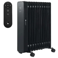 Juskys Elektroheizung Ölradiator 2500W - Wi-Fi Steuerung, Fernbedienung & Touch-Display - Energiesparender Radiator, 2 Heizstufen, 24h Timer - Schwarz