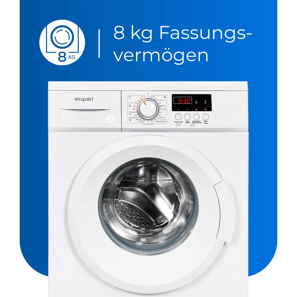 Exquisit Waschmaschine WA8014-030E Weiss | 8 Kg Fassungsvermögen | 1400 U/min 4 Exquisit Waschmaschine WA8014-030E Weiss | 8 Kg Fassungsvermögen | 1400 U/min – Bild 4