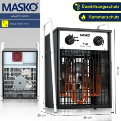 MASKO® Elektroheizer Heizlüfter Bauheizer Mit Integriertem Thermostat Elektrisch Heizgerät Mit 3 Heizstufen Heizgebläse Für Innen- Und Außeneinsatz Überlastschutz Elektroheizgebläse , Farbe:Weiß, Größe:9 KW -Luft Wrame Haus Geschaft efb02b2ae3cea52bf5621152be3107ef