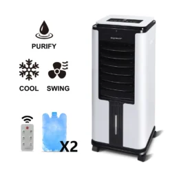 Aigostar Air Cooler, 3-in-1 Mobiles Klimagerät Ohne Abluftschlauch Mit Wasserkühlung, Luftkühler Mit Verdunstungskühlung, Ventilator, Luftbefeuchter, 7L Wassertank, Fernbedienung, 12Std Timer, 75W -Luft Wrame Haus Geschaft efb194f3bc94e4e69fc0318efa7728ac