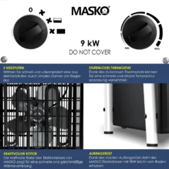 MASKO® Elektroheizer Heizlüfter Bauheizer Mit Integriertem Thermostat Elektrisch Heizgerät Mit 3 Heizstufen Heizgebläse Für Innen- Und Außeneinsatz Überlastschutz Elektroheizgebläse , Farbe:Weiß, Größe:9 KW -Luft Wrame Haus Geschaft f1bcf424879fae0b50055e8645e87159