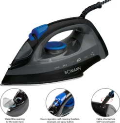BOMANN Dampfbügelautomat DB 6003 CB Schwarz/blau Dampf Bügeleisen 7 Funktionen -Luft Wrame Haus Geschaft f1fe9742912de66883cfbe9a5520647f