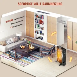 COSTWAY 2500W Ölradiator 11 Rippen Heizkörper 5-35℃, Elektrische Heizung 3 Heizstufen Mobil Mit Räder, Überhitzungsschutz -Luft Wrame Haus Geschaft f280eb744cd07b284fa2d5f1159198e0