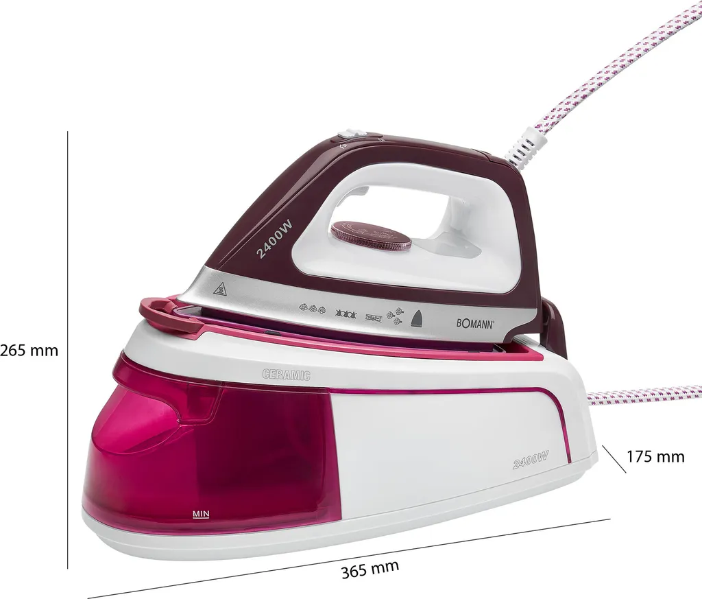 Bomann DBS 6034 CB Dampfbügelstation, Superglide-Keramiksohle, 3,5 Bar Dampfdruck, Elektronisches Anti-Tropf-System, 2300W, Weiß-flieder 8 Bomann DBS 6034 CB Dampfbügelstation, Superglide-Keramiksohle, 3,5 Bar Dampfdruck, Elektronisches Anti-Tropf-System, 2300W, Weiß-flieder – Bild 8