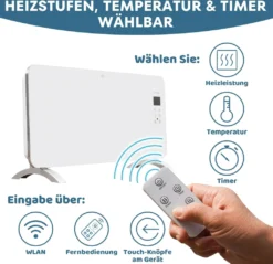 STAHLMANN Glaskonvektor Weiß ZG 2000Watt - Wifi App Steuerung, Elektroheizung Energiesparend Bis 40qm Fläche, Schnelle Erwärmung, Thermostat, Leise, Konvektor Heizung Elektrisch, Heizgerät -Luft Wrame Haus Geschaft f3d38c8dc452685a51bcd223813df19d