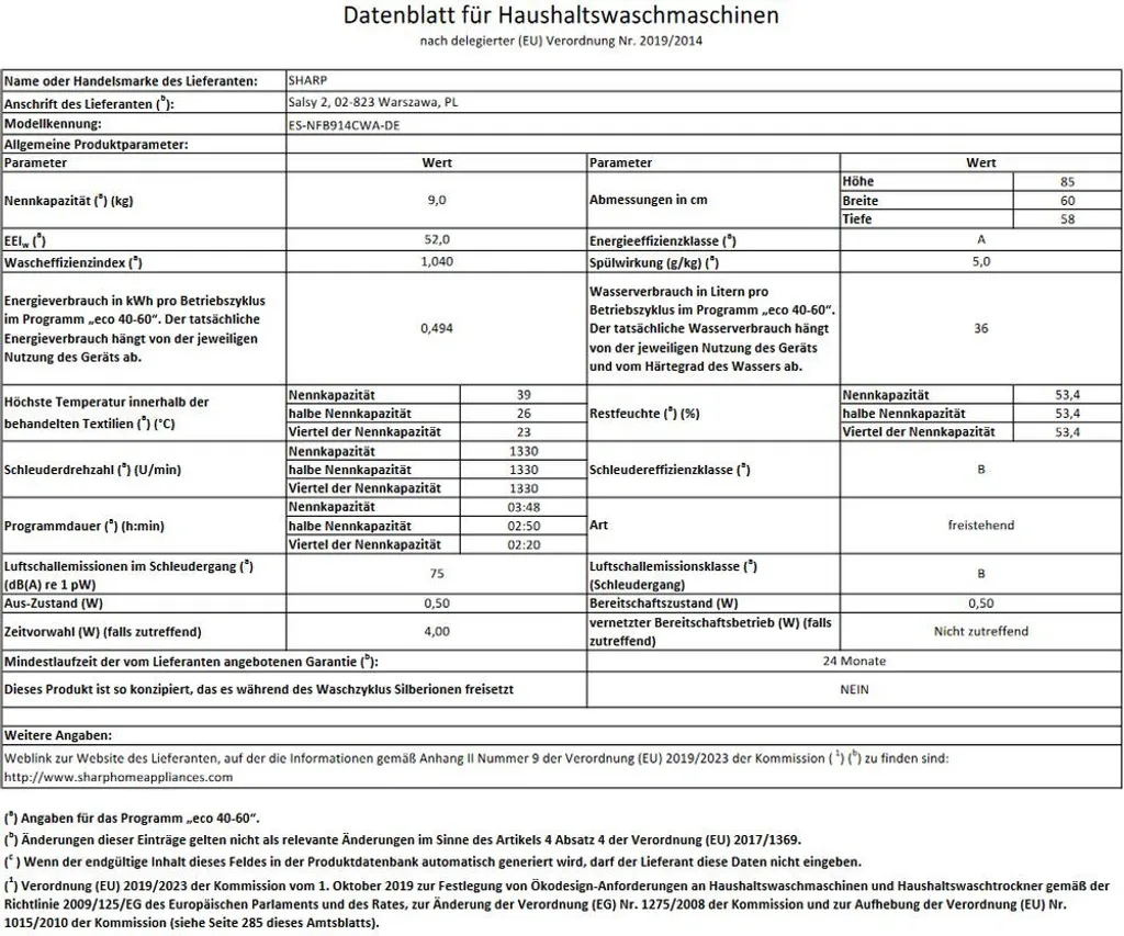Sharp ES-NFB914CWA-DE Waschmaschine 9kg 1400 U/min 13 Sharp ES-NFB914CWA-DE Waschmaschine 9kg 1400 U/min – Bild 13