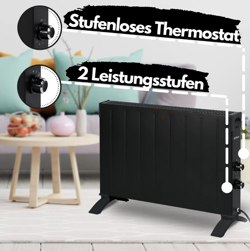 Zilan Design Konvektor Mit 2500 Watt | Überhitzungsschutz | Thermostat | 2 Leistungsstufen | Wandmontage Möglich 2 Zilan Design Konvektor Mit 2500 Watt | Überhitzungsschutz | Thermostat | 2 Leistungsstufen | Wandmontage Möglich – Bild 2
