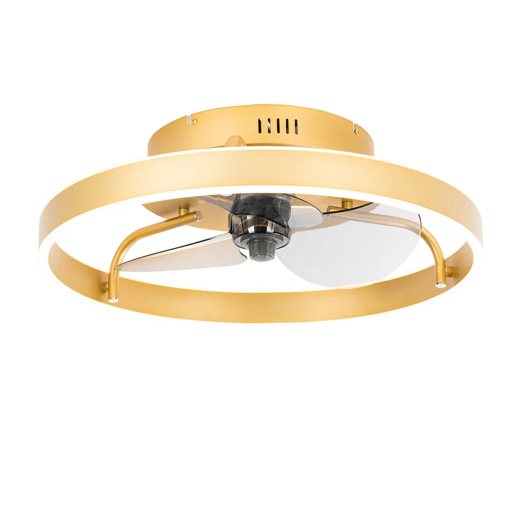 QAZQA - Modern Deckenventilator Mit Beleuchtung Messing Inkl. LED Mit Fernbedienung - Maddy Dimmer I Dimmbar I Wohnzimmer I Schlafzimmer - Stahl Rund - I (nicht Austauschbare) LED 1 QAZQA - Modern Deckenventilator Mit Beleuchtung Messing Inkl. LED Mit Fernbedienung - Maddy Dimmer I Dimmbar I Wohnzimmer I Schlafzimmer - Stahl Rund - I (nicht Austauschbare) LED