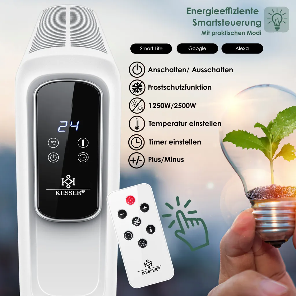 KESSER® Konvektor Elektrische Heizung ECO 2500W Heizkörper Elektroheizung Standheizung Energiesparend Display WiFi App & Fernbedienung Touchscreen - Mobil Radiator 24h Timer Thermostat, Farbe:Weiß 7 KESSER® Konvektor Elektrische Heizung ECO 2500W Heizkörper Elektroheizung Standheizung Energiesparend Display WiFi App & Fernbedienung Touchscreen - Mobil Radiator 24h Timer Thermostat, Farbe:Weiß – Bild 7