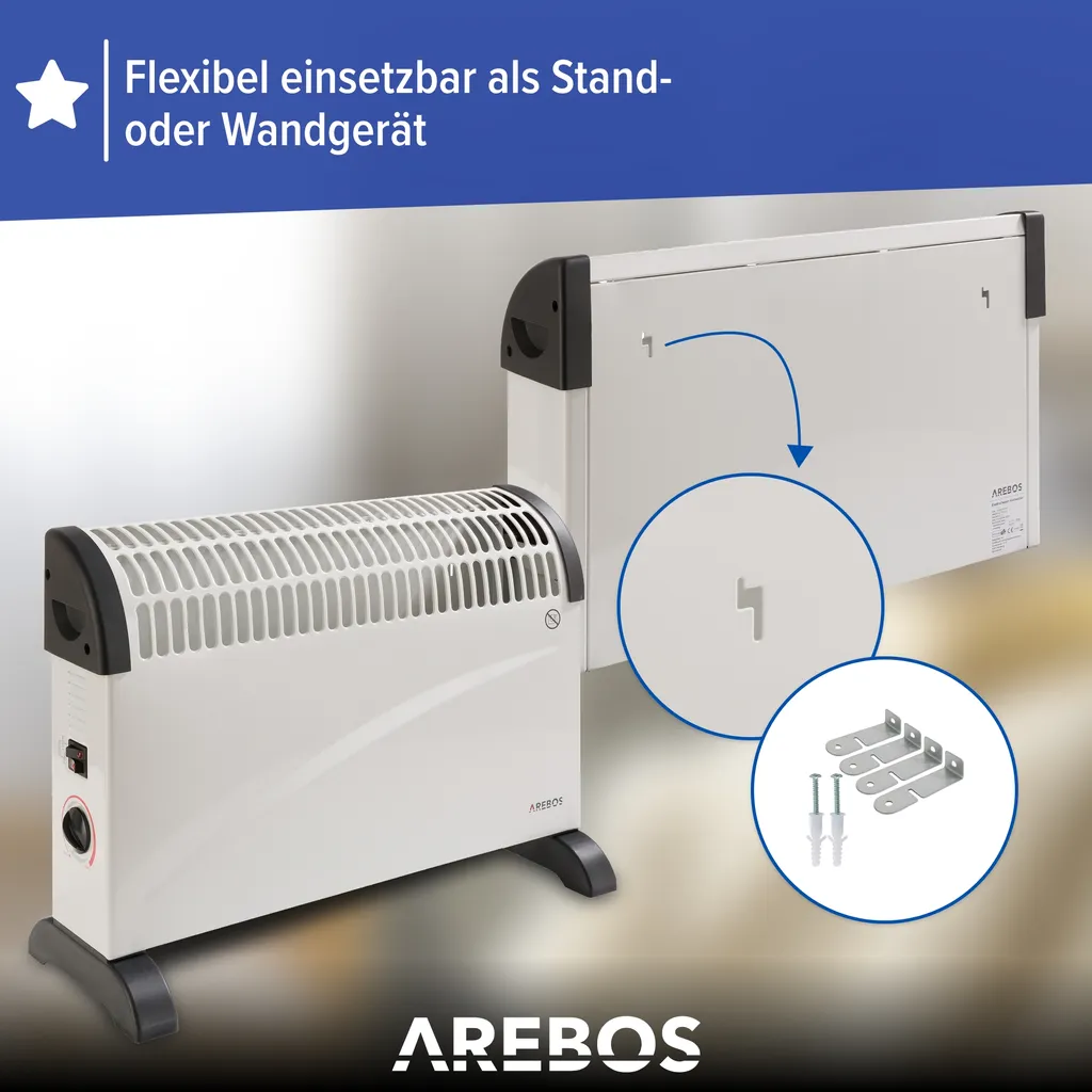 AREBOS Elektroheizer, Konvektor, 2000 Watt, Thermostat, Frostwächter-Funktion , Mit Standfüßen Oder Zur Wandmontage, Elektrische Konvektorheizung(Standard) 7 AREBOS Elektroheizer, Konvektor, 2000 Watt, Thermostat, Frostwächter-Funktion , Mit Standfüßen Oder Zur Wandmontage, Elektrische Konvektorheizung(Standard) – Bild 7