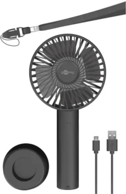 Goobay Tragbarer Handventilator Mit Standfuß - Geräuschlos, Wiederaufladbar - Mit Akku (2000mAh) Und Ladekabel, Schwarz -Luft Wrame Haus Geschaft fa2fede3f5ad4961658a960d9de4096a