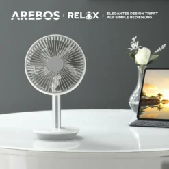 AREBOS USB-Tischventilator Mit Timer, Wiederaufladbarer 2500 MAh – Akku, 45° Neigbar, Ventilator Mit 3 Geschwindigkeitsstufen, Inkl. USB-Kabel -Luft Wrame Haus Geschaft fc288cfa3527328ce6f001523cccafbd